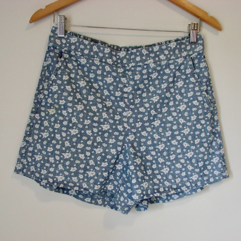 J. Crew Floral Pull On Shorts Blue White Cotton Size Small
